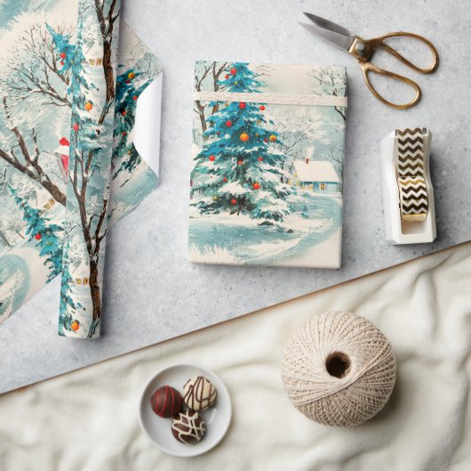 Vintages Weihnachtsdorf Geschenkpapier (Kunsthandwerk)