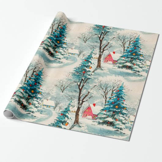 Vintages Weihnachtsdorf Geschenkpapier (Ungerollt)