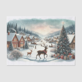 Vintages Weihnachtsdorf mit Rentier Seidenpapier