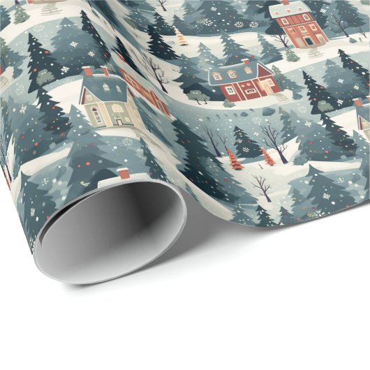 Vintages Weihnachtsdorf-Muster Geschenkpapier (Rolleneckpunkt)