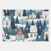 Vintages Weihnachtsdorf-Muster Geschenkpapier Set (Vorderseite)