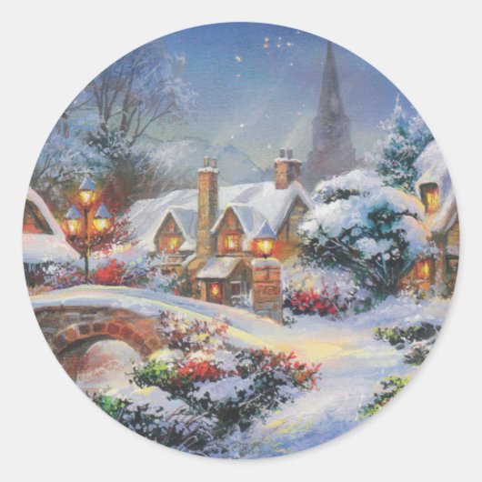 Vintages Weihnachtsdorf Runder Aufkleber (Vorderseite)