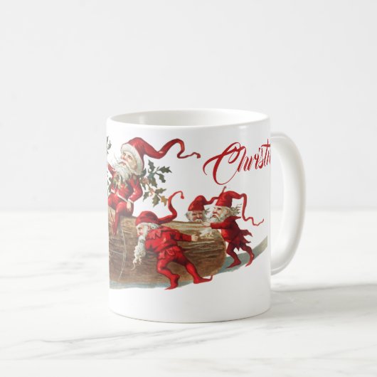 Vintages Weihnachtselfen Party Kaffeetasse (VorderseiteRechts)