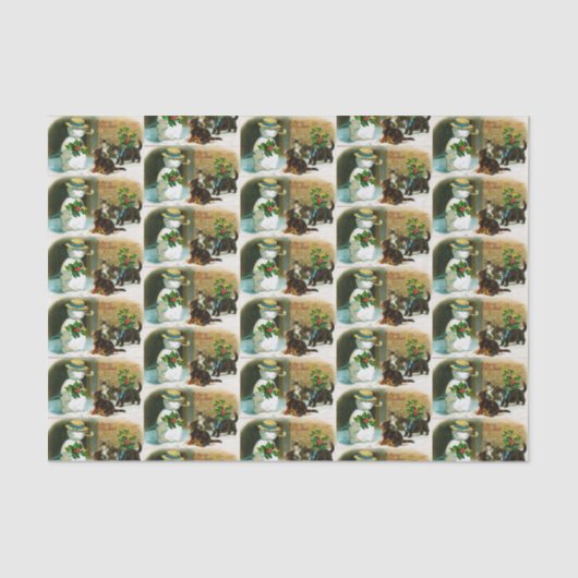 Vintages Weihnachtsfeiertag Snowman-Katzen-Party Seidenpapier (Vorderseite)