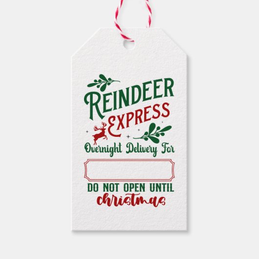 Vintages Weihnachtsgeschenk der Rentier Express Geschenkanhänger (Vorderseite)