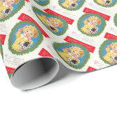 Vintages Weihnachtsgeschenk für Mädchen und Welpen Geschenkpapier (Rolleneckpunkt)