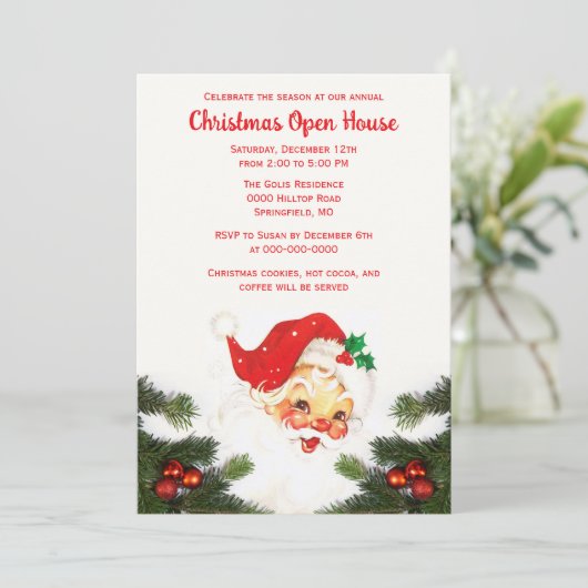 Vintages Weihnachtshaus Einladung (Stehend Vorderseite)