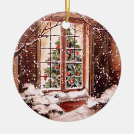 Vintages Weihnachtshaus Keramik Ornament