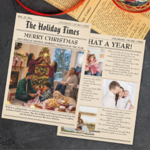 Vintages Weihnachtsjahr der Zeitung im Überblick Feiertagskarte