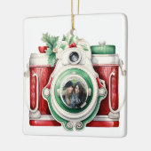 Vintages Weihnachtskamera-Foto Keramikornament (Links)