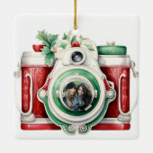Vintages Weihnachtskamera-Foto Keramikornament (Rückseite)