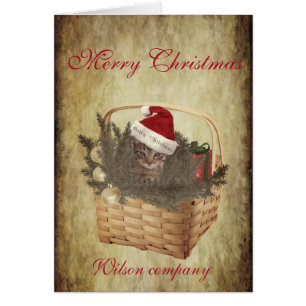 Vintages Weihnachtskätzchen im Korb