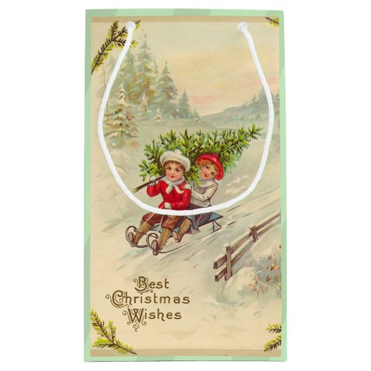 Vintages WeihnachtskinderSledding Kleine Geschenktüte (Rückseite)