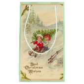 Vintages WeihnachtskinderSledding Kleine Geschenktüte (Vorderseite)