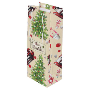 Vintages Weihnachtskunst-Muster Geschenktüte Für Weinflaschen
