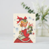 Vintages Weihnachtsmädchen der 50er Jahre Feiertagspostkarte (Stehend Vorderseite)