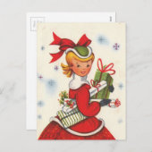 Vintages Weihnachtsmädchen der 50er Jahre Feiertagspostkarte (Vorne/Hinten)