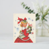 Vintages Weihnachtsmädchen der 50er Jahre Feiertagspostkarte (Stehend Vorderseite)