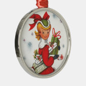 Vintages Weihnachtsmädchen der 50er Jahre Silbernes Ornament (Rechts)