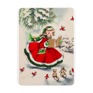 Vintages Weihnachtsmädchen im Wald Magnet
