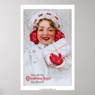 Vintages Weihnachtsmädchen mit Paket Poster