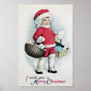 Vintages Weihnachtsmädchen Poster