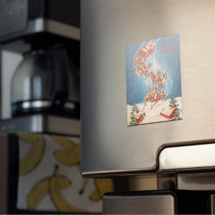 Vintages Weihnachtsmannsleigh-und -ren-Fliegen Magnet