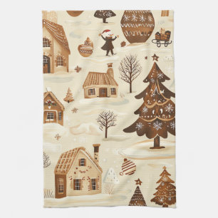 Vintages Weihnachtsmuster aus Holz (10) Geschirrtuch