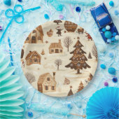 Vintages Weihnachtsmuster aus Holz (10) Pappteller (Party)