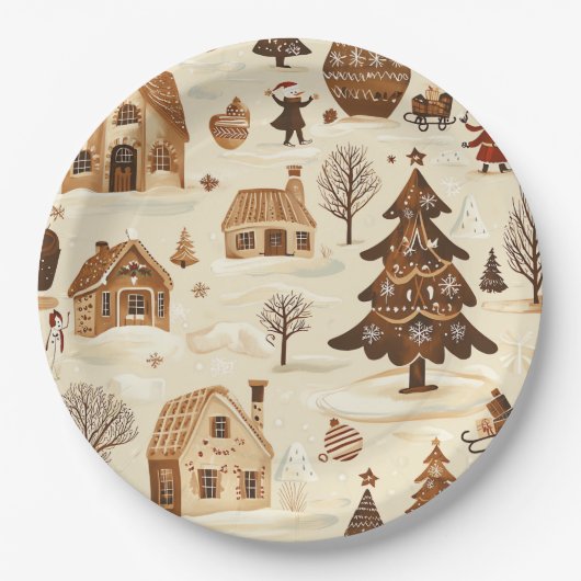 Vintages Weihnachtsmuster aus Holz (10) Pappteller (Vorderseite)