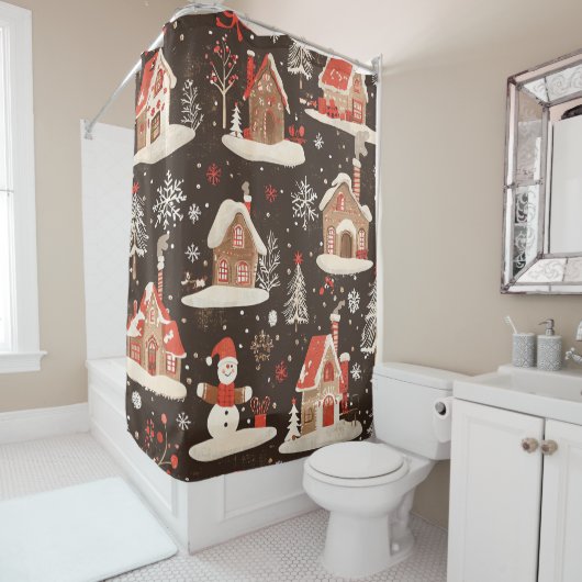 Vintages Weihnachtsmuster aus Holz (12) Duschvorhang (Beispiel)