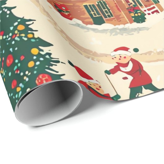 Vintages Weihnachtsmuster aus Holz (18) Geschenkpapier (Rolleneckpunkt)