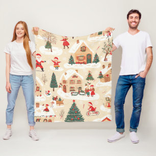 Vintages Weihnachtsmuster aus Holz (19) Fleecedecke