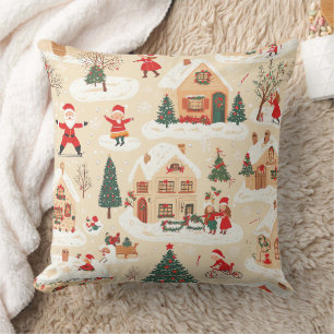 Vintages Weihnachtsmuster aus Holz (19) Kissen