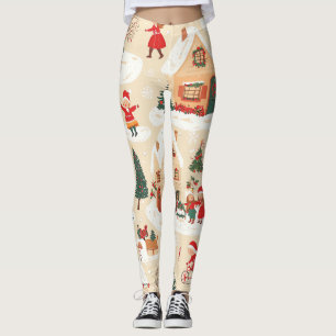 Vintages Weihnachtsmuster aus Holz (19) Leggings
