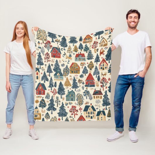 Vintages Weihnachtsmuster aus Holz (20) Fleecedecke (Beispiel)