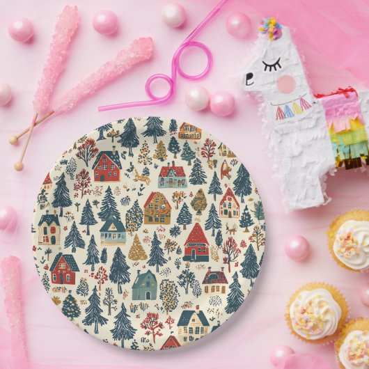 Vintages Weihnachtsmuster aus Holz (20) Pappteller (Party)