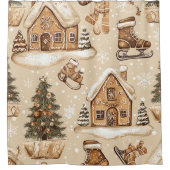 Vintages Weihnachtsmuster aus Holz (3) Duschvorhang (Vorderseite)
