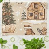 Vintages Weihnachtsmuster aus Holz (3) Geschirrtuch (Gefaltet)