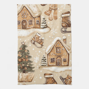 Vintages Weihnachtsmuster aus Holz (3) Geschirrtuch