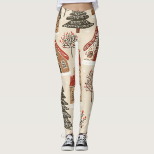 Vintages Weihnachtsmuster aus Holz (4) Leggings