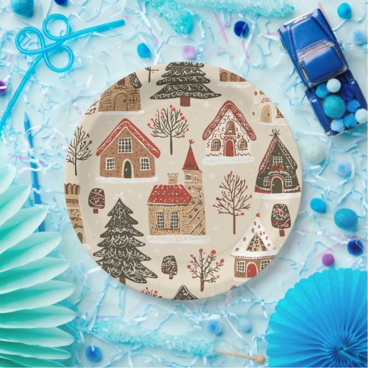 Vintages Weihnachtsmuster aus Holz (4) Pappteller (Party)