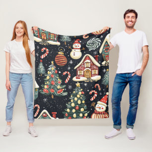 Vintages Weihnachtsmuster aus Holz (5) Fleecedecke