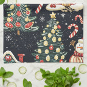 Vintages Weihnachtsmuster aus Holz (5) Geschirrtuch (Gefaltet)