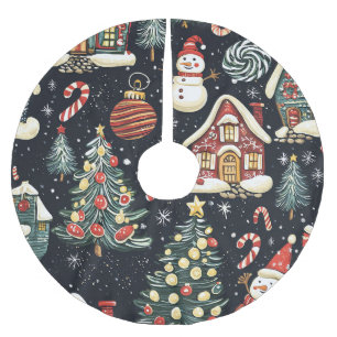 Vintages Weihnachtsmuster aus Holz (5) Polyester Weihnachtsbaumdecke