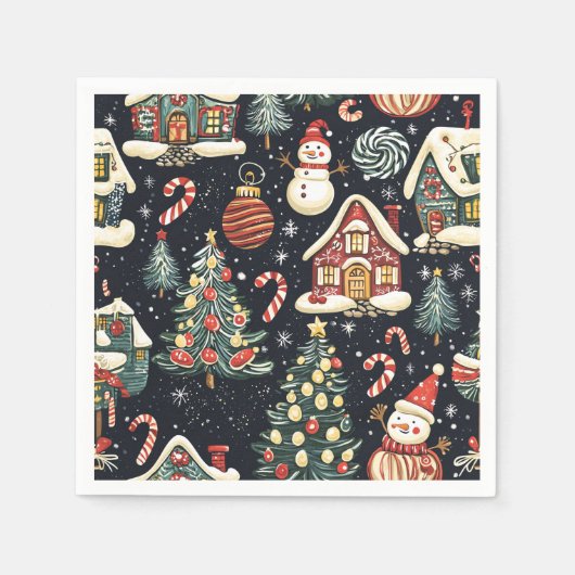 Vintages Weihnachtsmuster aus Holz (5) Serviette (Vorderseite)