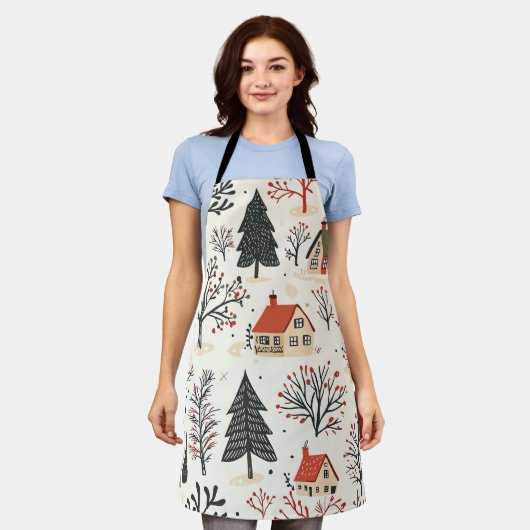 Vintages Weihnachtsmuster aus Holz (7) Schürze (Getragen)