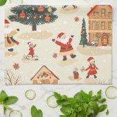 Vintages Weihnachtsmuster aus Holz (8) Geschirrtuch (Gefaltet)