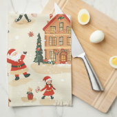 Vintages Weihnachtsmuster aus Holz (8) Geschirrtuch (Viertel Falte)