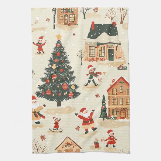 Vintages Weihnachtsmuster aus Holz (8) Geschirrtuch (Vertikal)